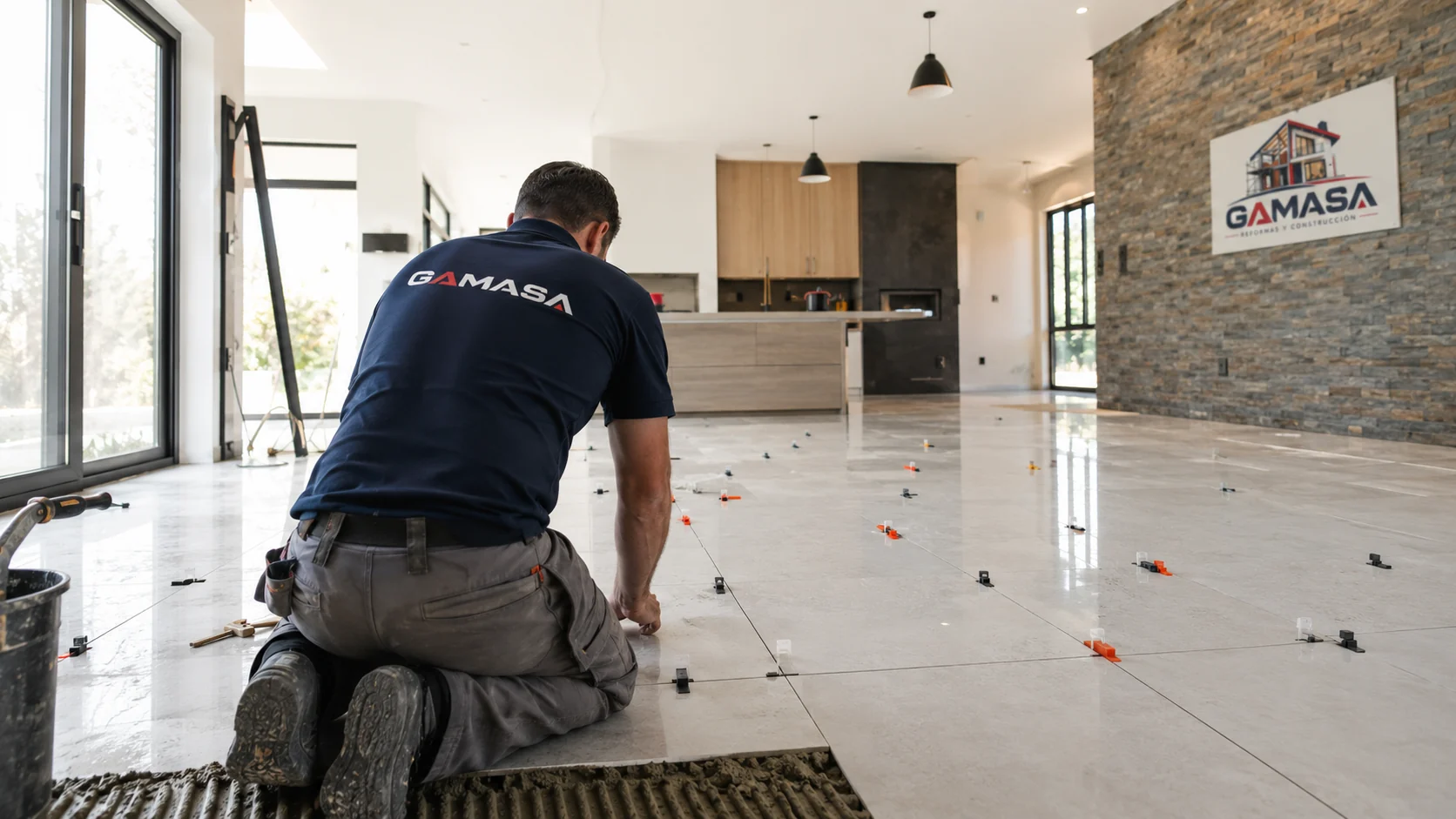 Colocación profesional de suelo porcelánico por GAMASA