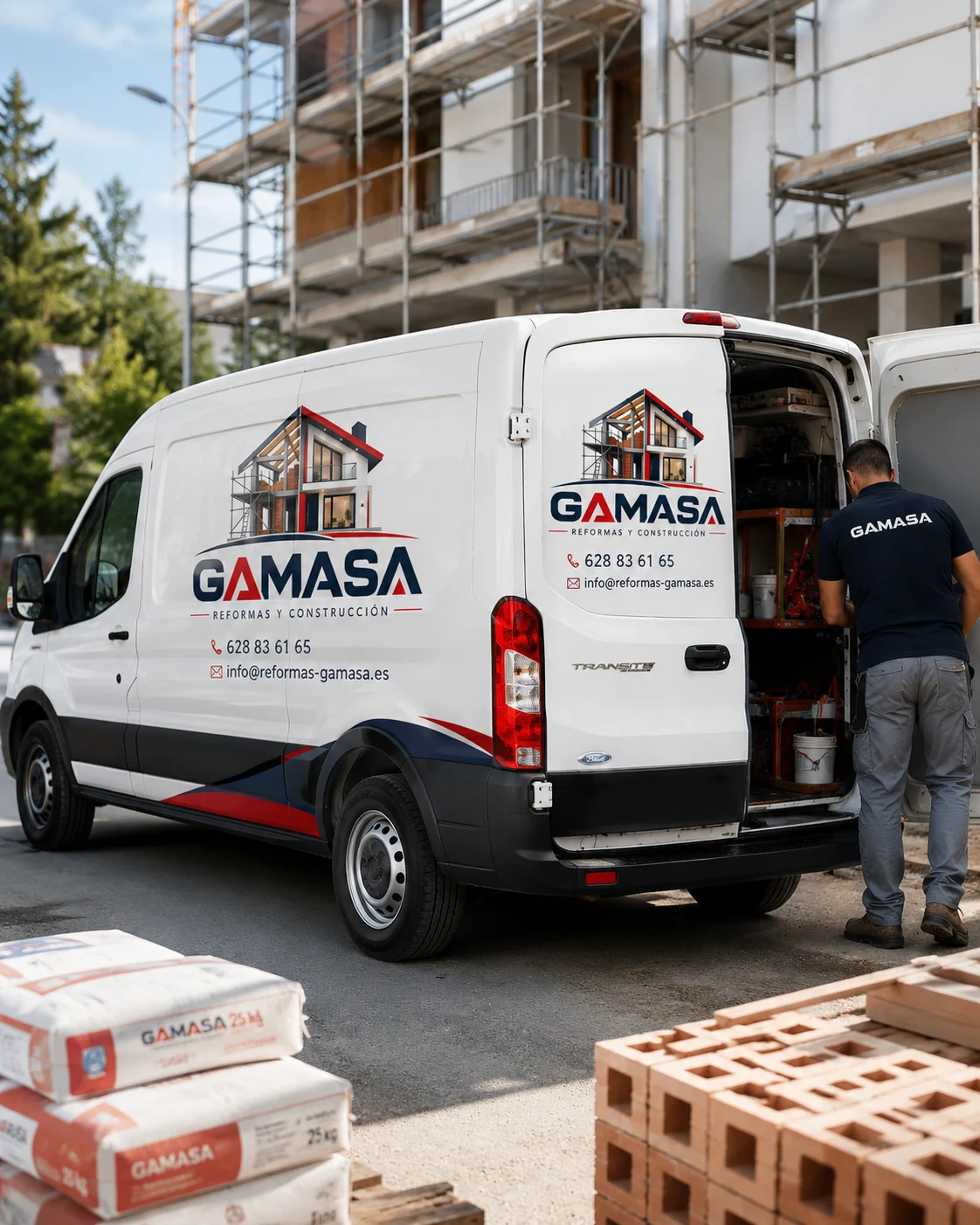 Furgoneta de GAMASA cargada con material antes de salir a una obra